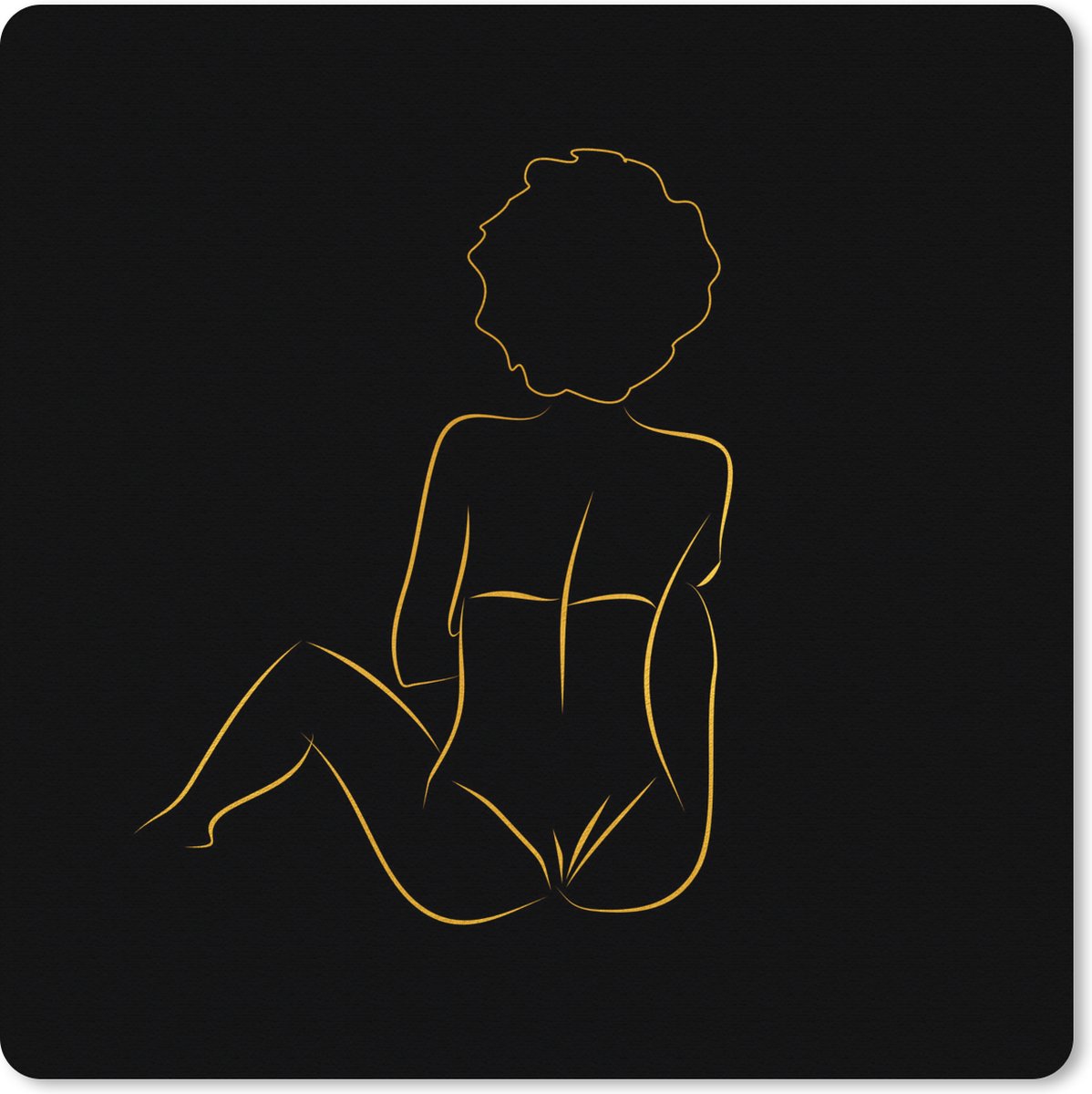 Muismat XXL 80x80 cm - Bureau onderlegger - Bureau mat Vrouw - Zwart - Goud - Line art - Bureaumat - Gaming mousepad xl - Bureaulegger groot - Computer deskmat
