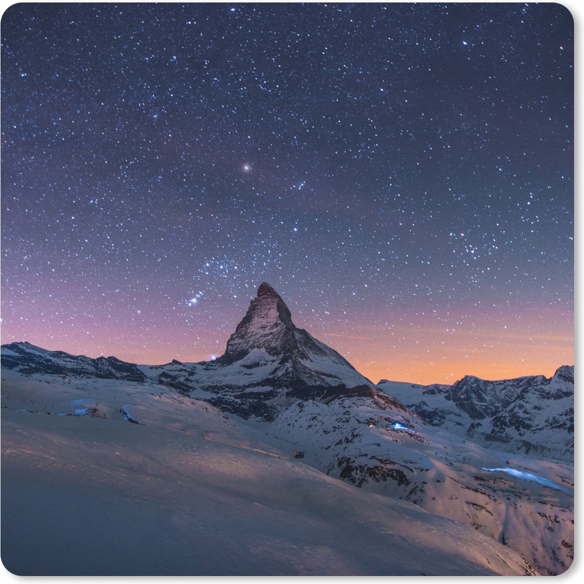 Muismat XXL 80x80 cm - Bureau onderlegger - Bureau mat Alpen - Sterrenhemel - Sneeuw - Bureaumat - Gaming mousepad xl - Bureaulegger groot - Computer deskmat