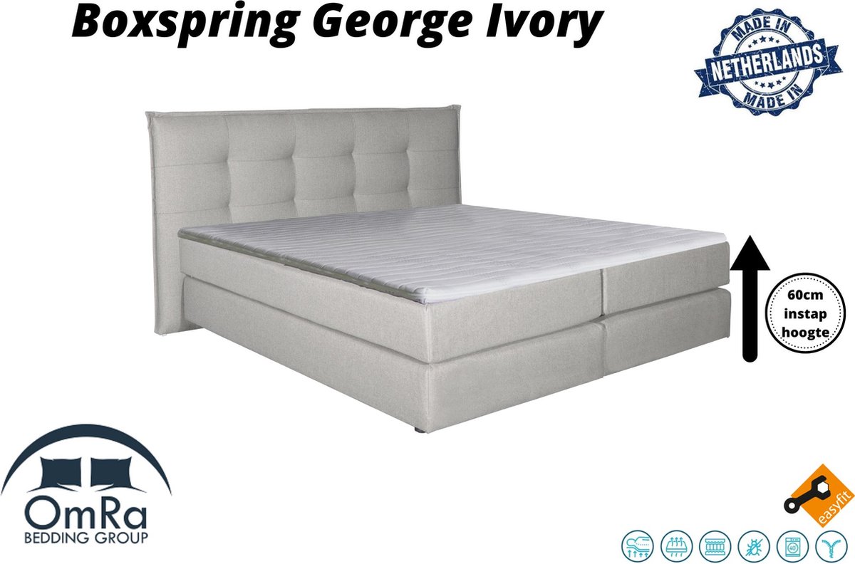 Omra - Complete boxspring - George Ivory - 80x210 cm - Inclusief Topdekmatras - Hotel boxspring