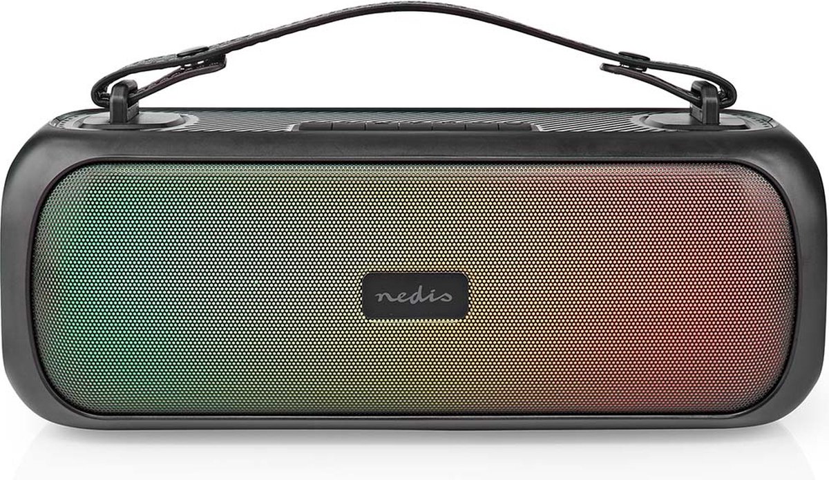 Nedis Bluetooth® Party Boombox | 4.5 hrs | 2.0 | 30 W | Media afspeelmogelijkheden: AUX / USB | IPX5 | Koppelbaar | Handgreep | Feestverlichting | Zwart