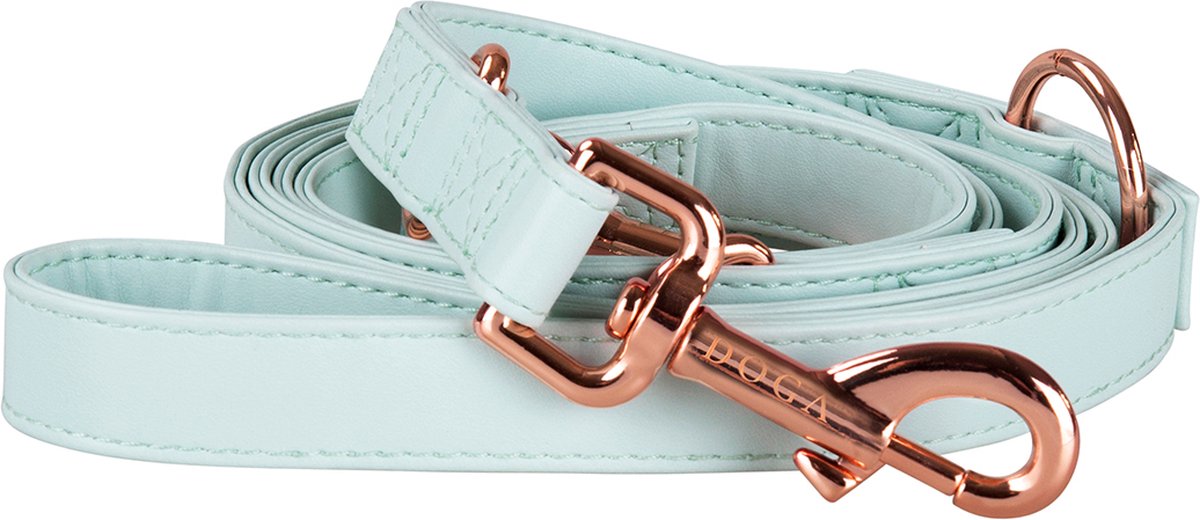 DOGA Hondenriem - Uitlaatriem - Mint groen - Roségoud - Verstelbare riem - Lange lijn - Vegan leer - 200 cm - maat ML - bijpassende halsband en dispenser mogelijk