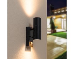 Blenda wandlamp - 2700K warm wit - Bewegingsmelder en schemerschakelaar - Zwart - IP44 spatwaterdicht - Up & Downlight voor buiten