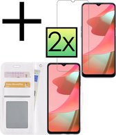 Hoes Geschikt voor OPPO A16 Hoesje Book Case Hoes Flip Cover Wallet Bookcase Met 2x Screenprotector - Wit