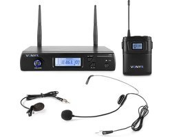 Draadloze microfoon - Vonyx WM61B draadloze headset microfoon - 16 kanaals - UHF - Headset / dasspeld
