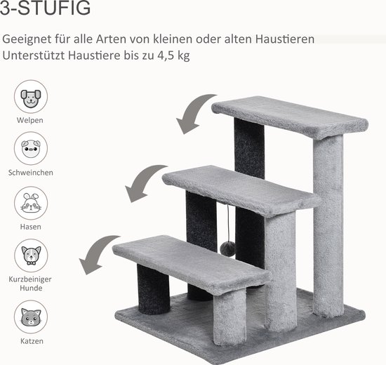 Tectake Huisdiertrap Paw Path Met Pluche Bekleding 37 X 45 X 34,5 Cm - Zandkleur