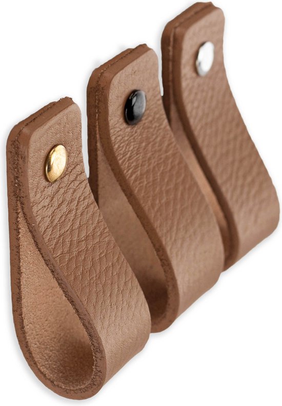 Brute Strength Leren handgrepen - Bruin - 4 stuks - 16,5 x 2,5 cm