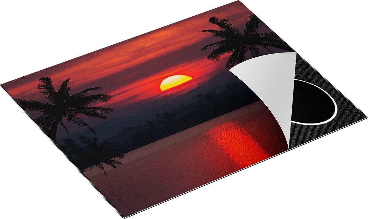 Chefcare Inductie Beschermer Zonsondergang op het Strand met Palmbomen - 65x55 cm - Afdekplaat Inductie - Kookplaat Beschermer - Inductie Mat