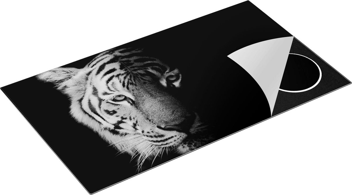 Chefcare Inductie Beschermer Tijgerkop - Tijger - Zwart Wit - 91,2x52 cm - Afdekplaat Inductie - Kookplaat Beschermer - Inductie Mat