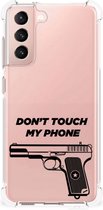 Cover Case Geschikt voor Samsung Galaxy S21 FE Telefoonhoesje met doorzichtige rand Pistol Don't Touch My Phone