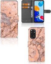 Wallet Book Case Xiaomi Redmi Note 11/11S Telefoon Hoesje Marmer Oranje