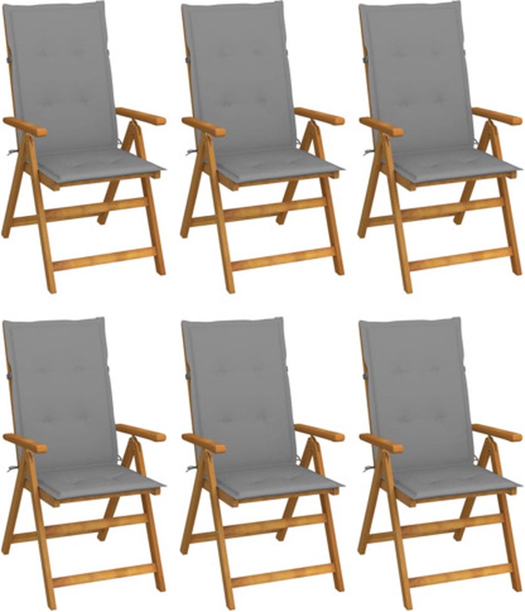vidaXL - Tuinstoelen - 6 - st - inklapbaar - met - kussens - massief - acaciahout