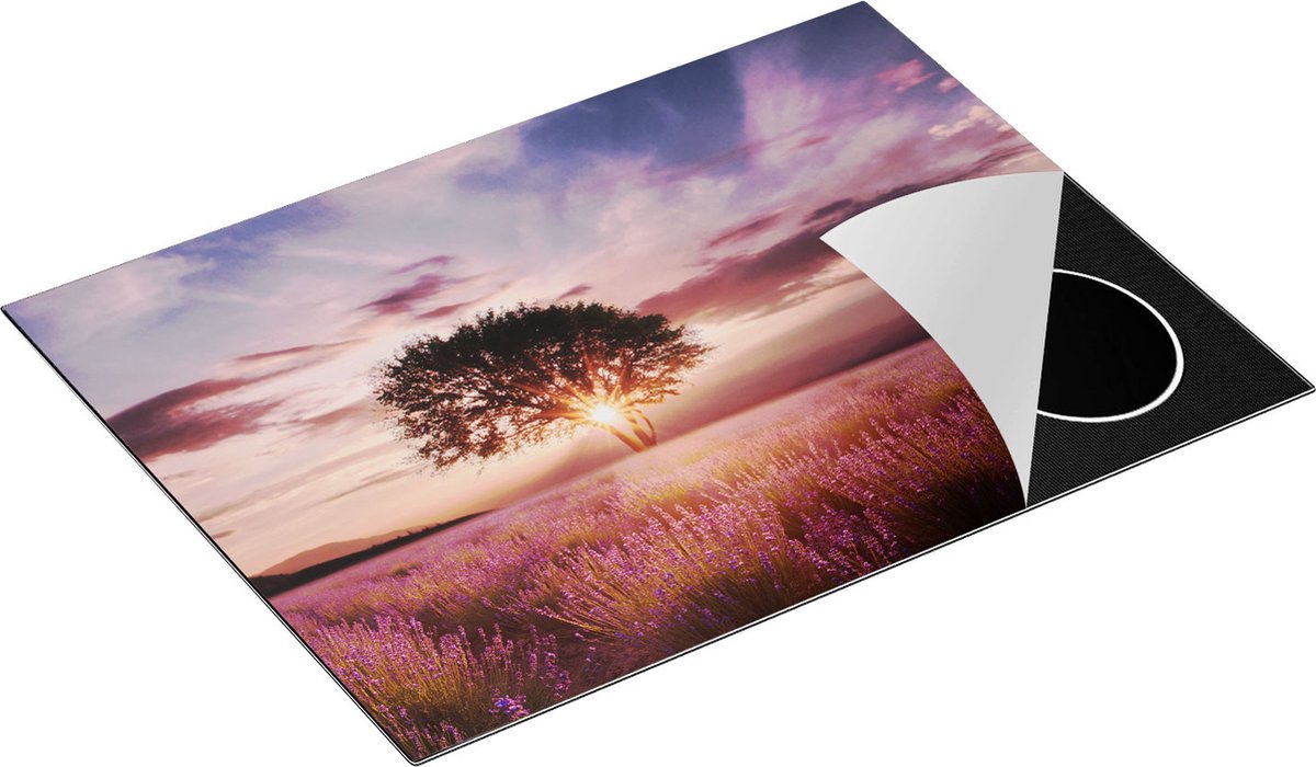 Chefcare Inductie Beschermer Bloemenveld met Lavendel bij Zonsondergang - 70x50 cm - Afdekplaat Inductie - Kookplaat Beschermer - Inductie Mat
