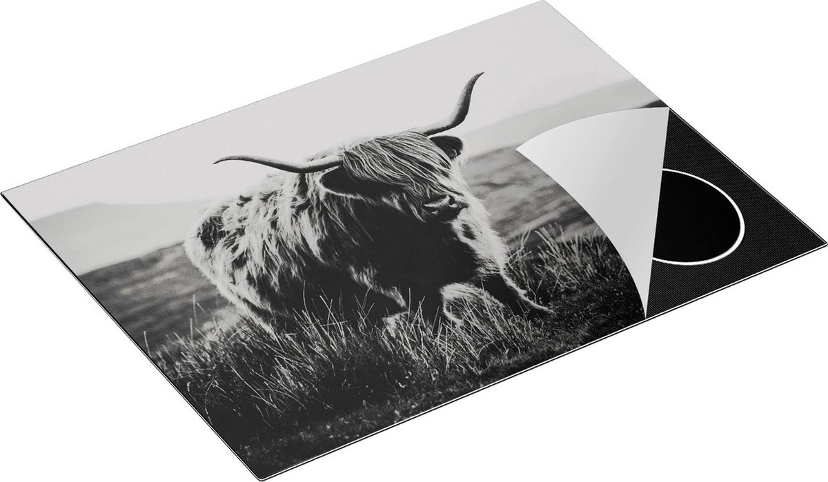 Chefcare Inductie Beschermer Schotse Hooglander Koe - Zwart Wit - 70x55 cm - Afdekplaat Inductie - Kookplaat Beschermer - Inductie Mat