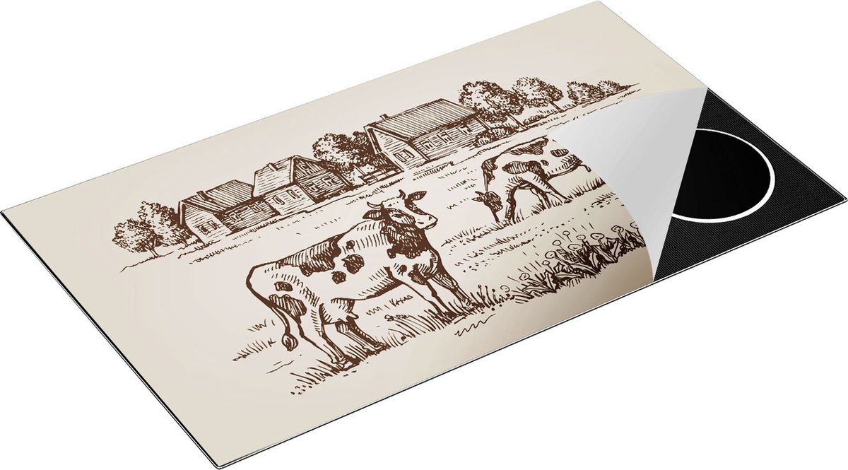 Chefcare Inductie Beschermer Getekende Koeien op een Boerderij - Abstract - 89,6x51,6 cm - Afdekplaat Inductie - Kookplaat Beschermer - Inductie Mat
