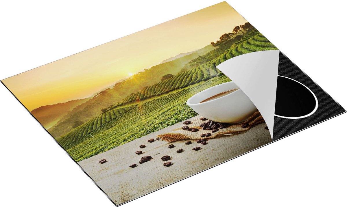 Chefcare Inductie Beschermer Kopje Koffie op een Plantage Achtergrond6 - 65x50 cm - Afdekplaat Inductie - Kookplaat Beschermer - Inductie Mat