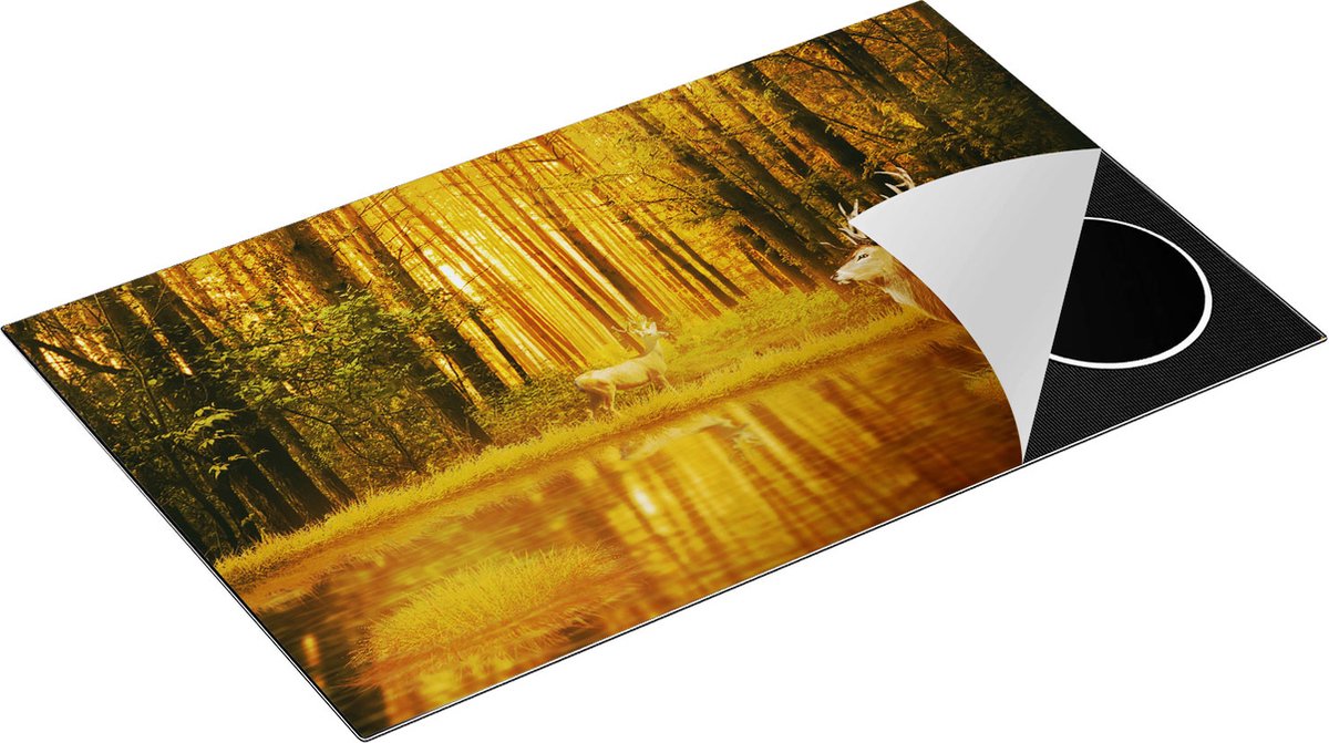 Chefcare Inductie Beschermer Twee Herten in het Bos bij het Water - 85x55 cm - Afdekplaat Inductie - Kookplaat Beschermer - Inductie Mat