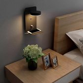 Nachtkast muur met lamp en USB - Slaapkamer - Nachtkastje - LED - Energie zuinig - Hangend- zwevend nachtkastje - mat zwart