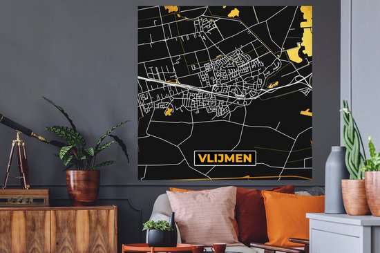 Stickers muraux - Carte - Vlijmen - Or - Plan de la ville - Carte - 120x120 cm - Feuille adhésive XXL