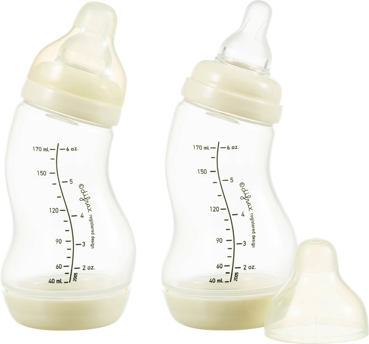 Goedkoopste Difrax Babyfles 170 ml Natural - S-fles - Anti-Colic - Crème wit - 2 stuks