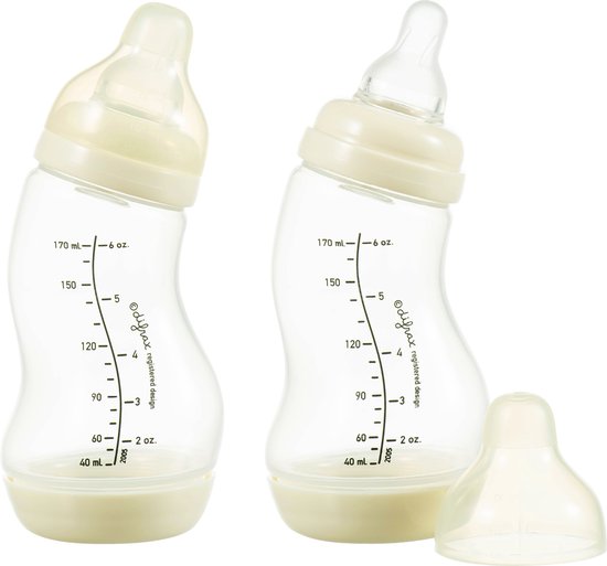 Babyflesje - Difrax Babyfles 170 ml Natural - S-fles - Anti-Colic - Crème wit - 2 stuks