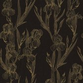 Bloemen behang Profhome 375263-GU vliesbehang glad met bloemen patroon mat zwart geel 5,33 m2