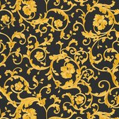 Exclusief luxe behang Profhome 343262-GU vliesbehang licht gestructureerd met bloemmotief glinsterend goud zwart geel 7,035 m2