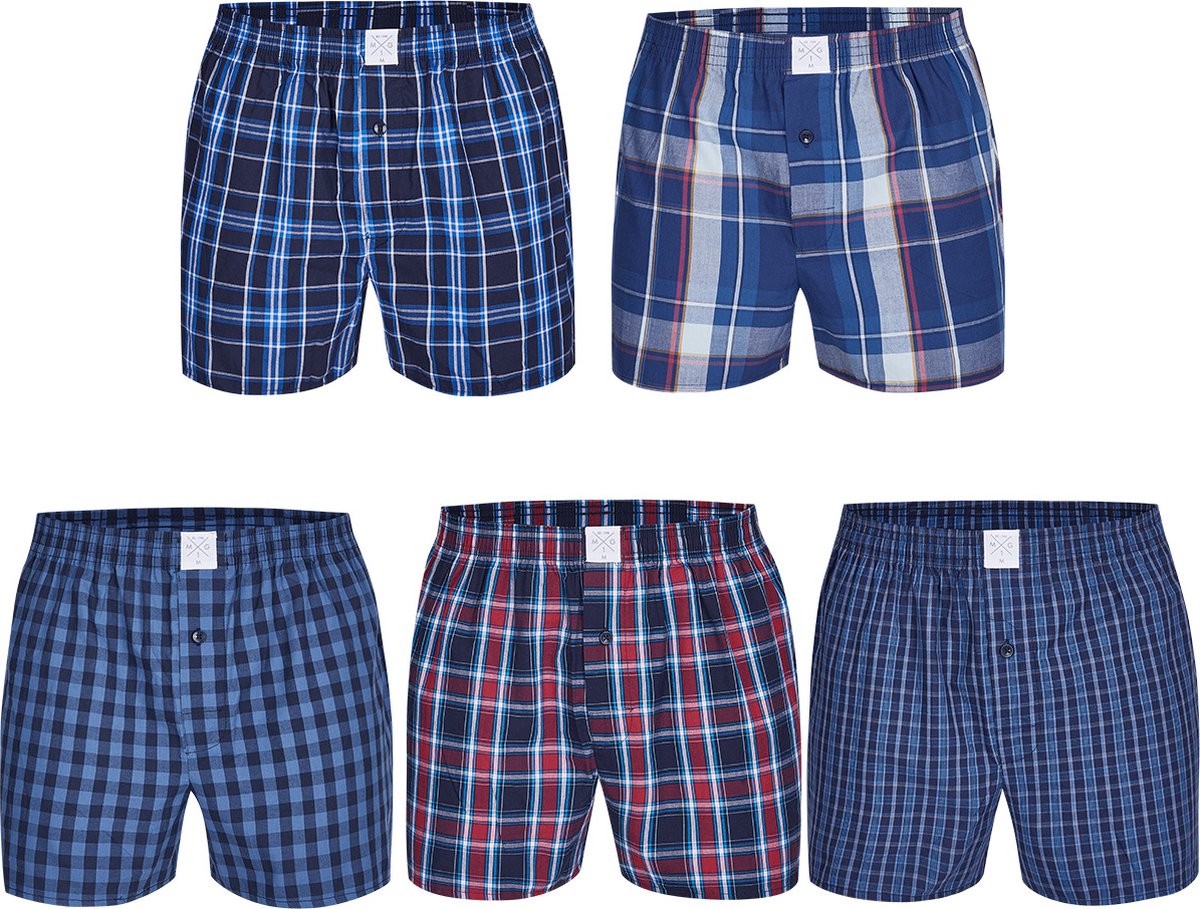 MG-1 Wijde Boxershorts Heren 5P D623 Multipack Blauw - Maat 3XL - Losse boxershort heren