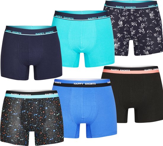 Happy Shorts Boxers Homme Multipack 6P SET#7 Blauw Zwart - Taille M