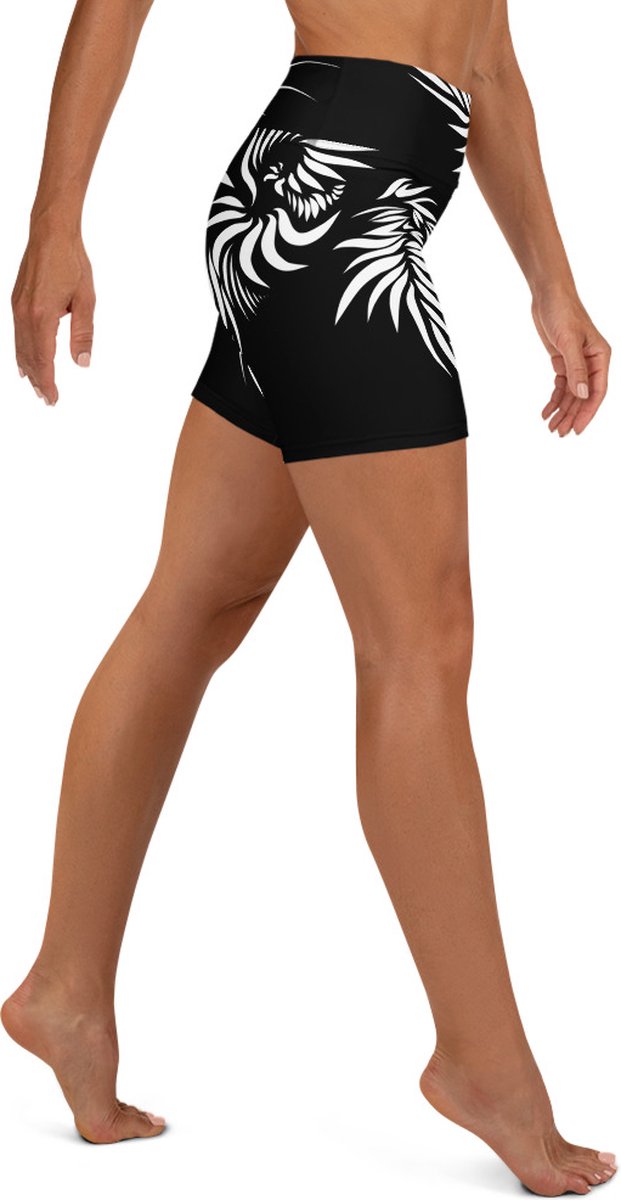 Sport Short - design Yin Yang Power Up - High Waist - Dry Fit - High Performance - 4way stretch - UPF 50+ - Hardloop - Yoga - Fitness - Dans - Pilates - Training - Korte Broek- dames- zwart wit - maat XL — afbeelding 4