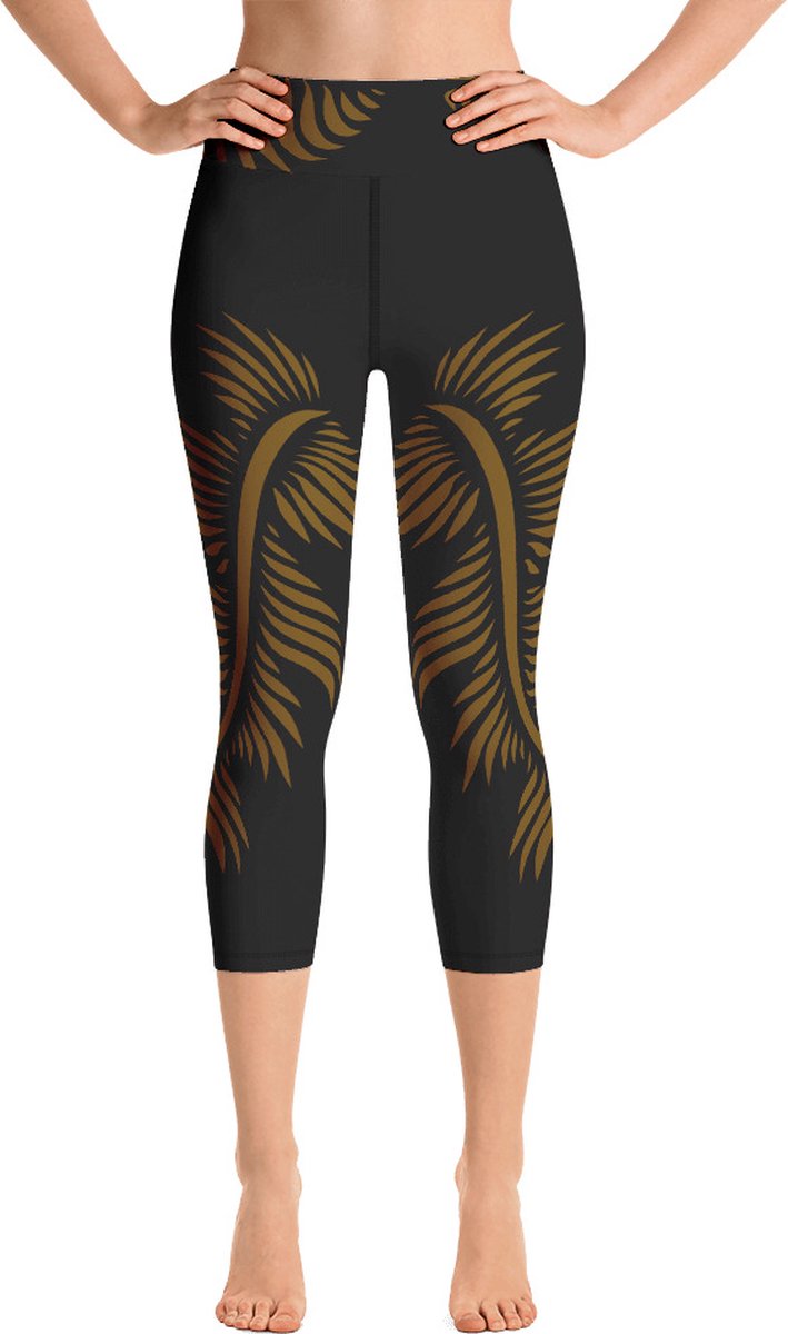 Sportlegging - Capri 3/4 - design - Lines 4 Peace - High Waist - Dry Fit - High Performance - 4way stretch - unieke print - UPF 50+ - Hardloop - Yoga - Fitness - Dans - Pilates - Training - sportbroek - zwart hazelnoot bruin - dames - maat S — afbeelding 2