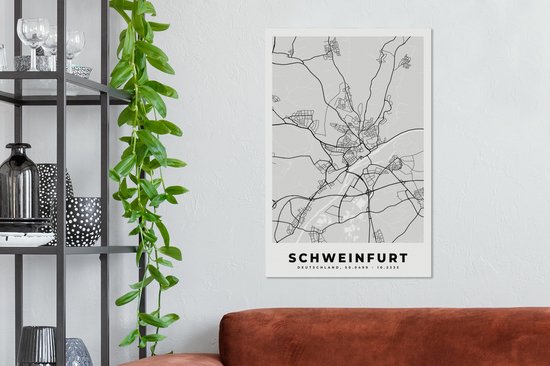 Canvas Schilderij Duitsland - Plattegrond - Kaart - Schweinfurt - Stadskaart - 40x60 cm - Wanddecoratie