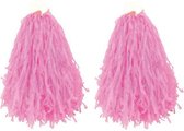 4x Stuks cheerball/pompom roze met ringgreep 28 cm - Cheerleader verkleed accessoires