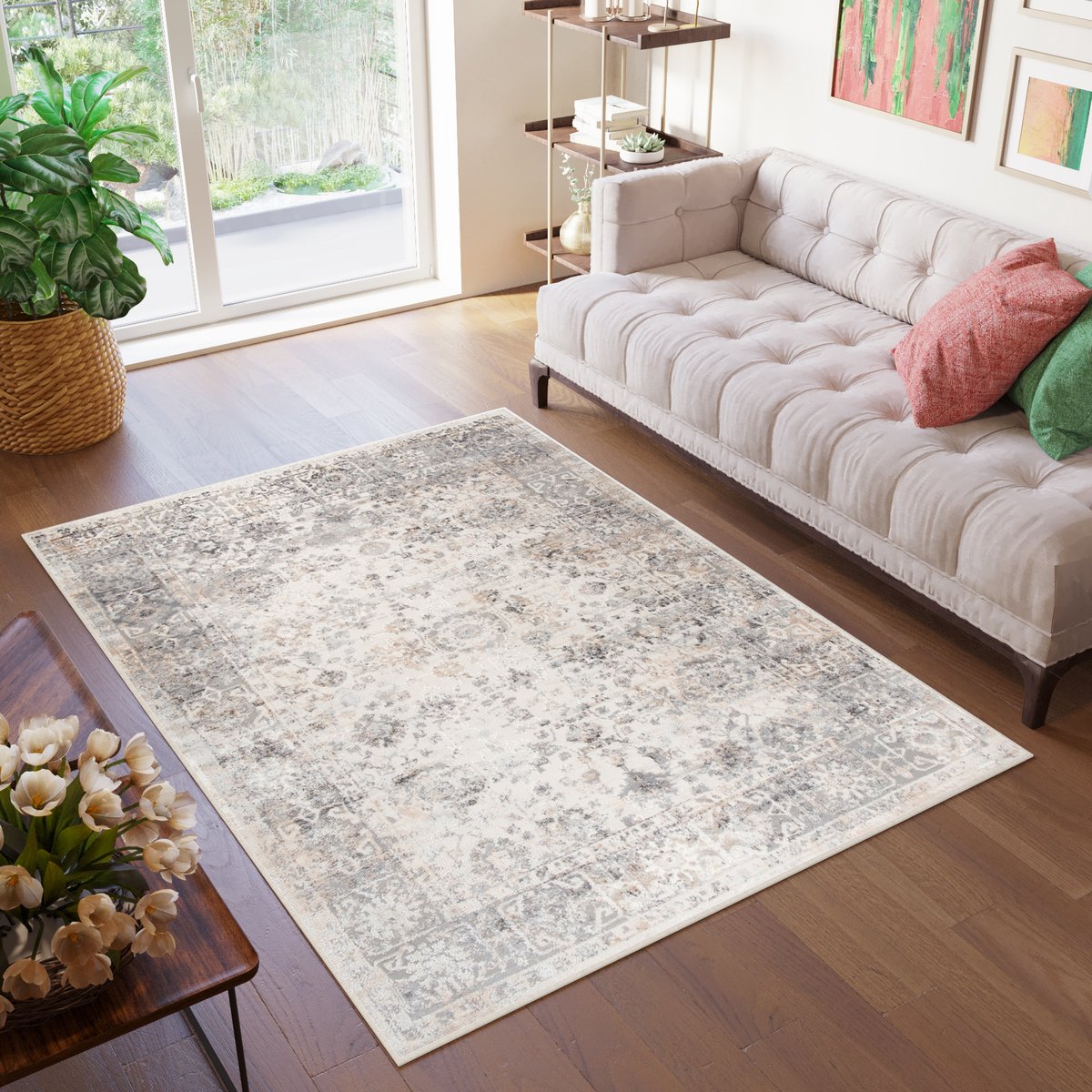 Tapiso Valley Vloerkleed Lichtgrijs Vintage Woonkamer Tapijt Maat- 140x200