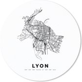 Muismat - Mousepad - Rond - Lyon – Plattegrond - Zwart Wit – Stadskaart – Kaart - 30x30 cm - Ronde muismat