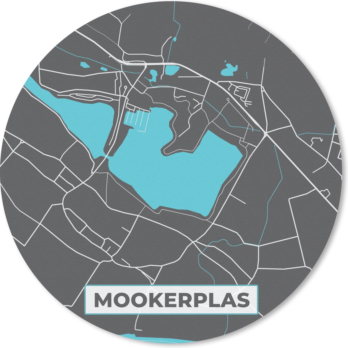 Muismat rond 30x30 cm - Mousepad Stadskaart - Plattegrond - Kaart - Water - Mookerplas - Nederland - Ronde muismatten - Stadskaart