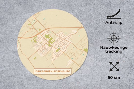 Muismat - Mousepad - Rond - Kaart - Driebergen-Rijsenburg - Plattegrond - Stadskaart - 50x50 cm - Ronde muismat - MousePadParadise