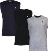 T-shirt Donnay - Lot de 3 - Débardeur - Chemise de sport - Homme - Taille 4XL - Bleu marine/ Zwart/gris chiné