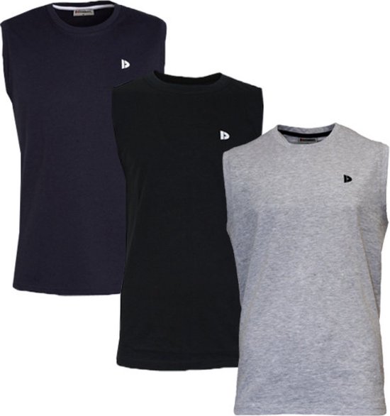 Donnay T-shirt zonder mouw - 3 Pack - Tanktop - Sportshirt - Heren - Maat 4XL - Navy/Zwart/Grey-marl (474)