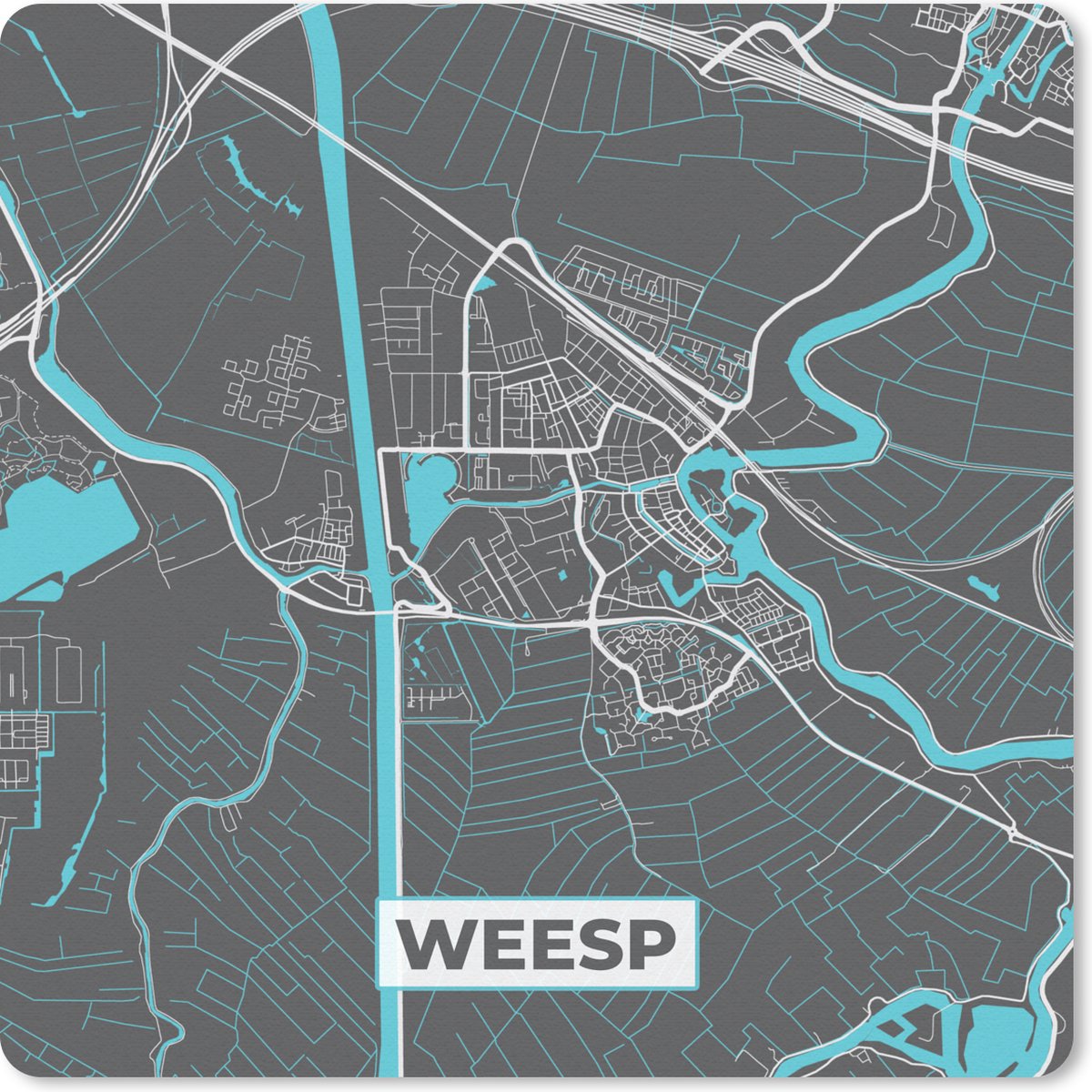 Muismat 30x30 cm - Mousepad Weesp - Plattegrond - Kaart - Stadskaart - Muismatten - Stadskaart