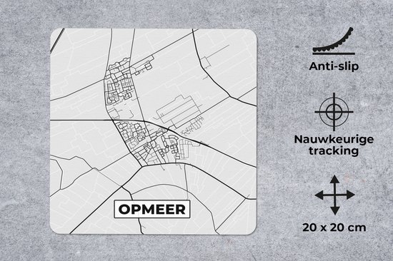 Muismat 20x20 cm - Mousepad Opmeer - Kaart - Stadskaart - Plattegrond - Muismatten - Stadskaart