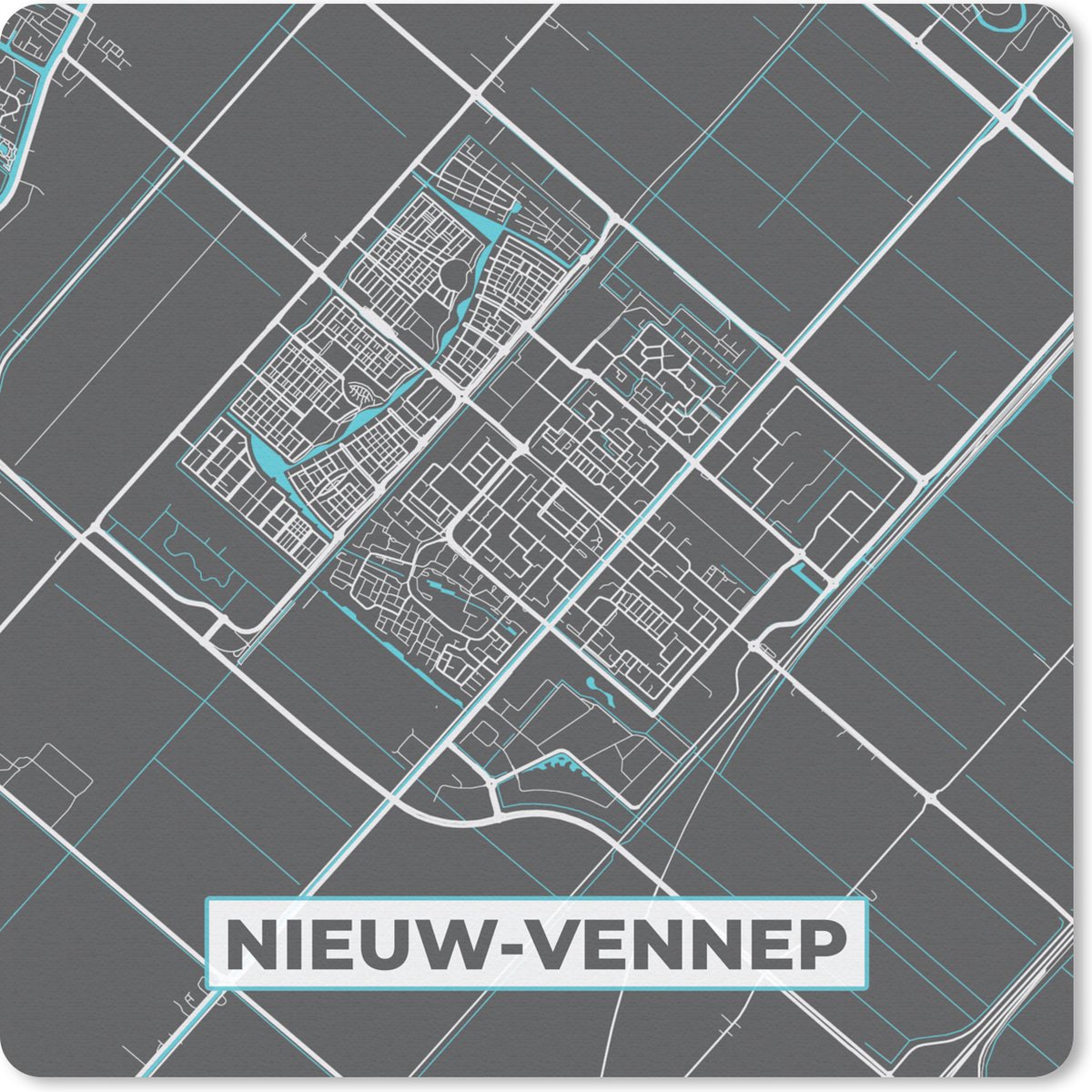Muismat 30x30 cm - Mousepad Nieuw-Vennep - Kaart - Stadskaart - Plattegrond - Muismatten - Stadskaart