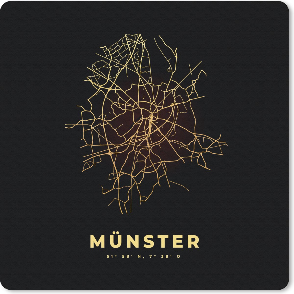 Muismat 30x30 cm - Mousepad Goud - Münster - Kaart - Stadskaart - Plattegrond - Muismatten - Stadskaart