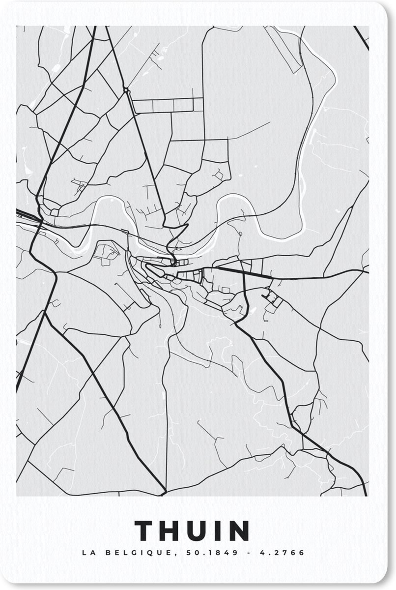 Muismat - Mousepad - België – Thuin – Stadskaart – Kaart – Zwart Wit – Plattegrond - 40x60 cm - Muismatten