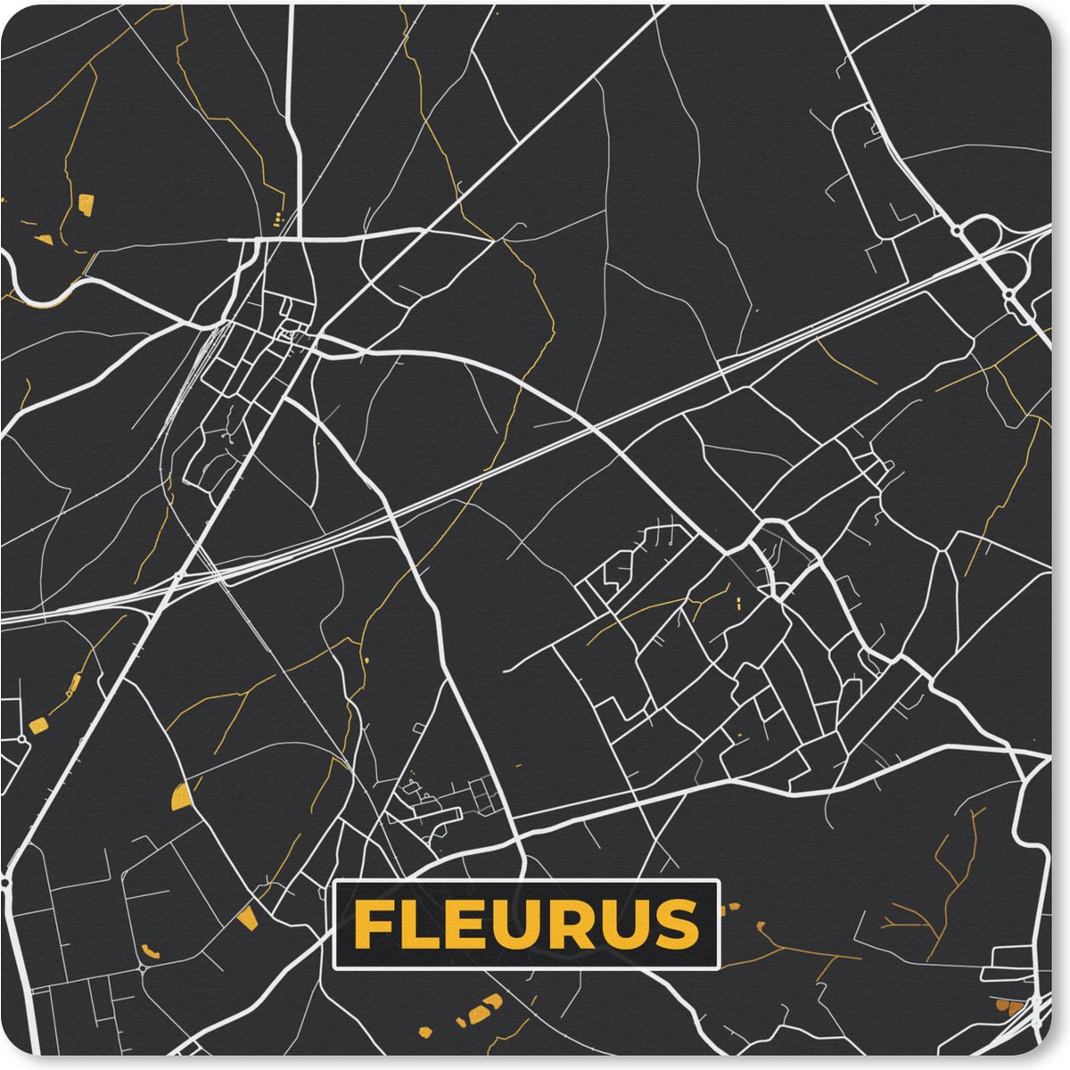 Muismat 30x30 cm - Mousepad Goud - Fleurus - Stadskaart - Plattegrond - Kaart - Muismatten - Stadskaart