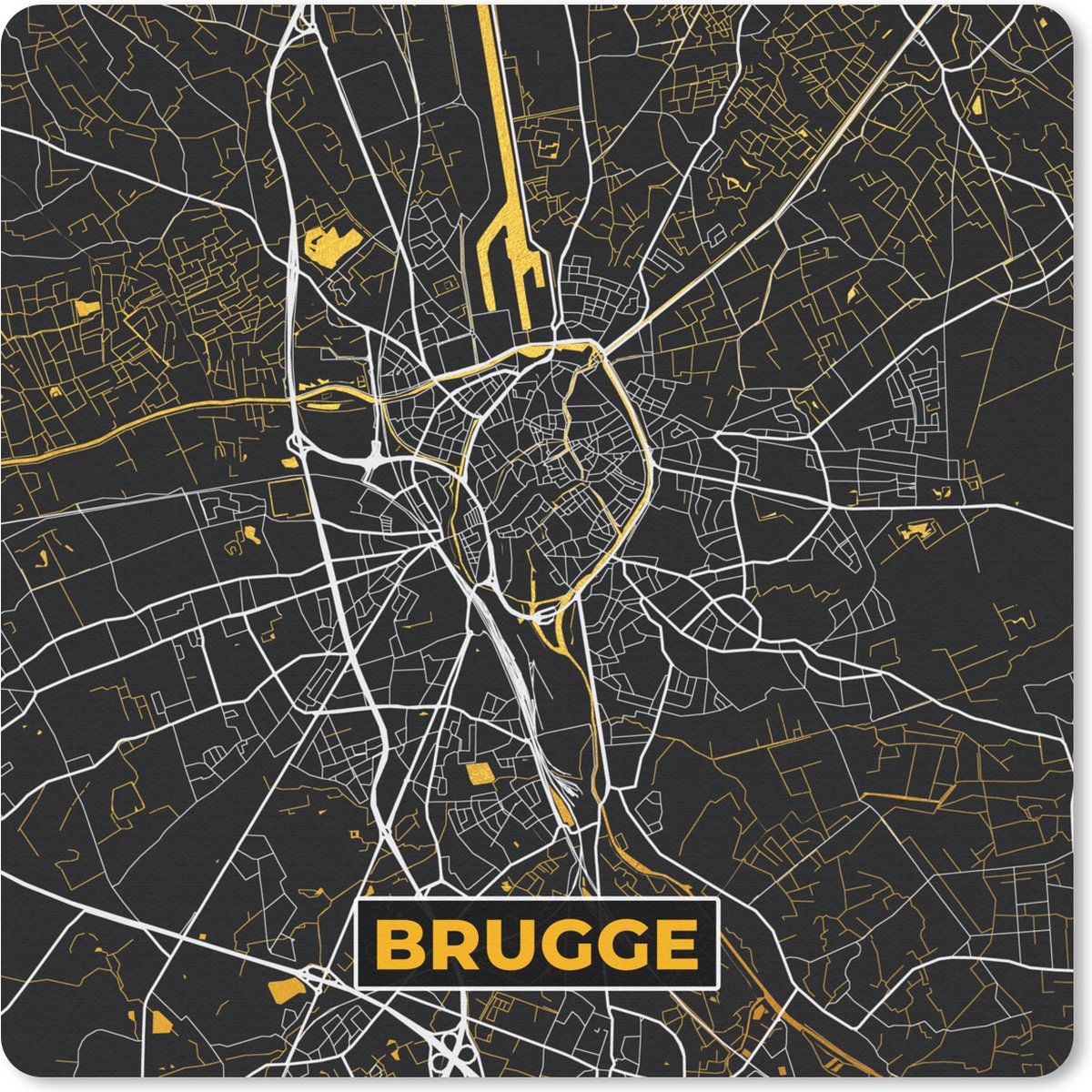 Muismat 30x30 cm - Mousepad Brugge - Goud - Stadskaart - Kaart - Plattegrond - Muismatten - Stadskaart