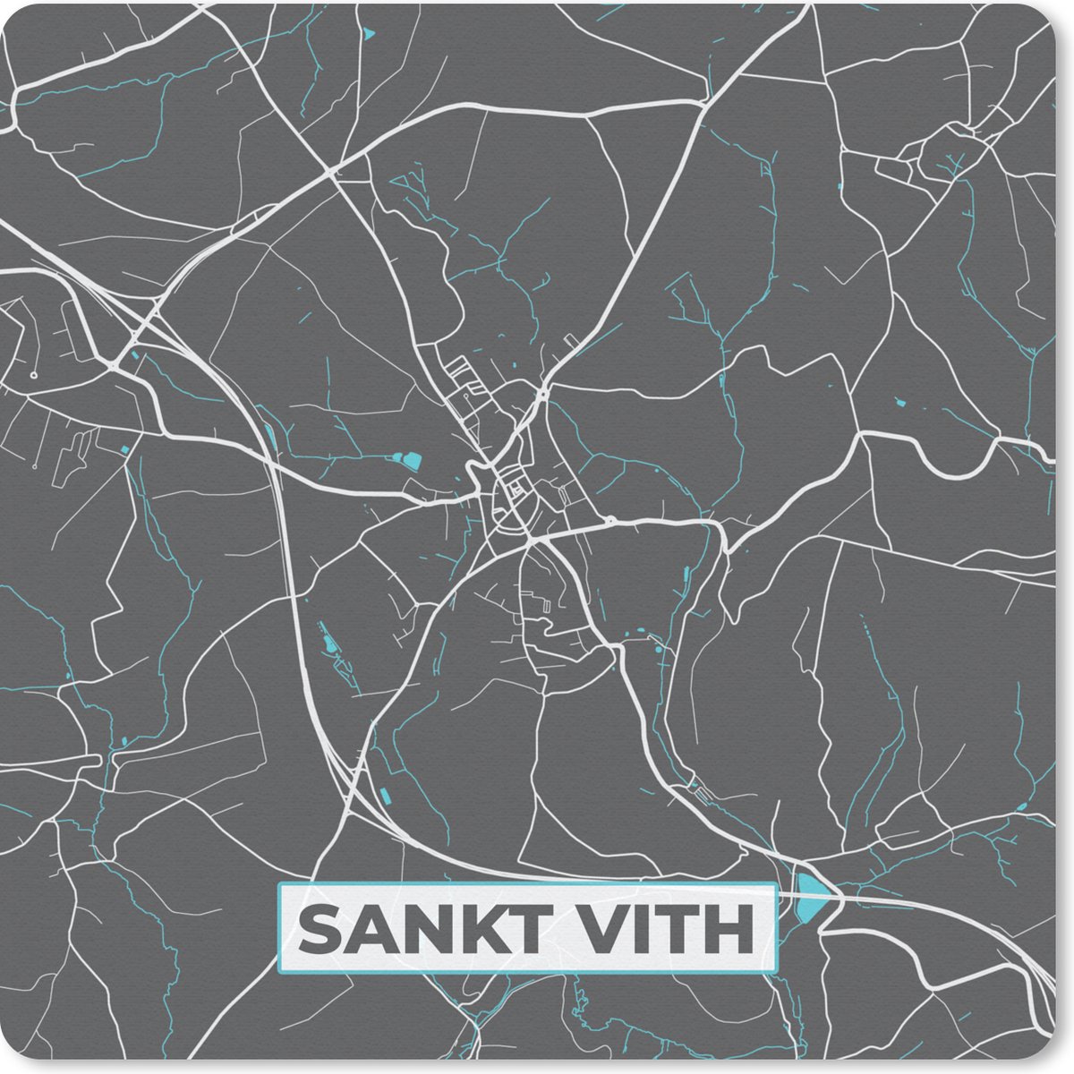 Muismat 20x20 cm - Mousepad Stadskaart – Grijs - Kaart – Sankt Vith – België – Plattegrond - Muismatten - Stadskaart