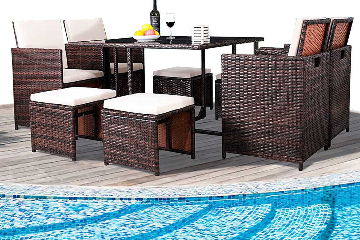 Happyment® Luxe tuinset - 4 tot 8 persoons - Loungeset tafel - Wasbare kussens - Tuintafel met stoelen - Tuinsets - tuinmeubels