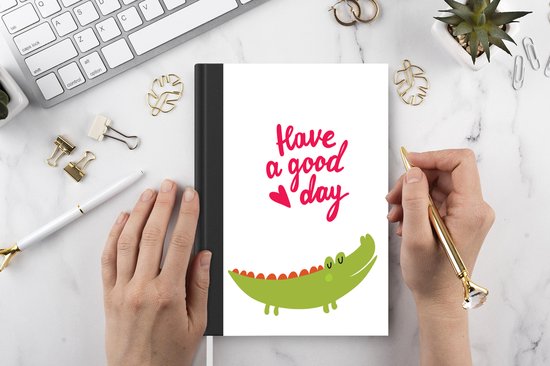 Carnet - Carnet d'écriture - Illustration avec un crocodile et la citation Bonne journée - Carnet - Format A5 - Bloc-notes