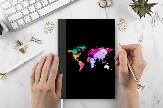 Carnet - Cahier d'écriture - Wereldkaart - Arc-en-ciel - Peinture - Carnet - Format A5 - Bloc-notes
