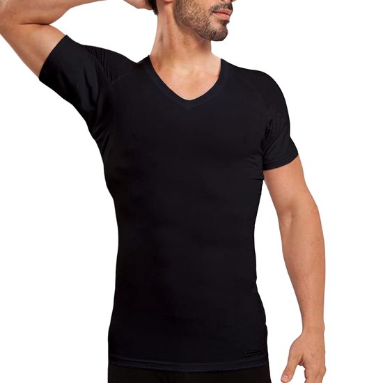 Chemise anti-transpiration - Col en V- Krexs - Coussinets aisselle d'aisselles cousus - Anti-transpirant - Maillot de corps - Zwart - Homme